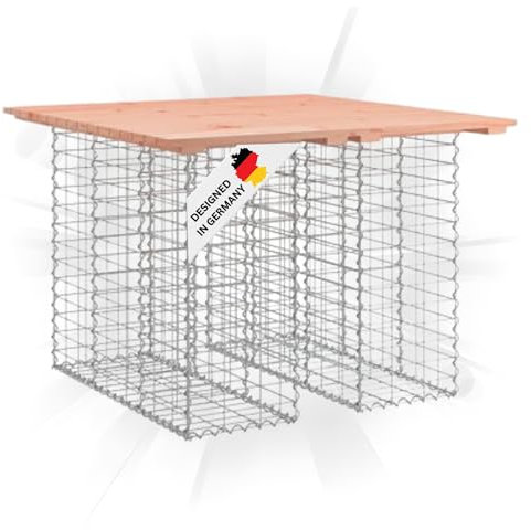 DELUKE Gartenbank Gabionen TELLE aus Stahl | 100x102x72cm Massivholz Douglasie, 30cm Gabionenbreite | Gabionenbank Gartentisch aus Gabionen Steinkorb Gabionengitter Ziergabione Drahtkorb befüllbar