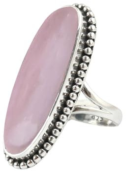Rose Quartz Gemstone Ring 925 Sterling Silver Handmade Ring For Women Pink Crystal Stone Healing Ring Long Oval Rose Quartz Jewelry Ring For Love, Friendship, Bridesmaid Beauty Gift For Her By NKG