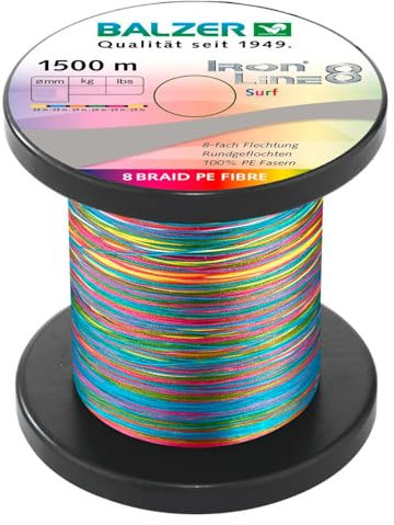 Balzer Iron Line 8 Surf Multicolor - 1500m geflochtene Angelschnur, Durchmesser/Tragkraft:0.15mm / 10.7kg