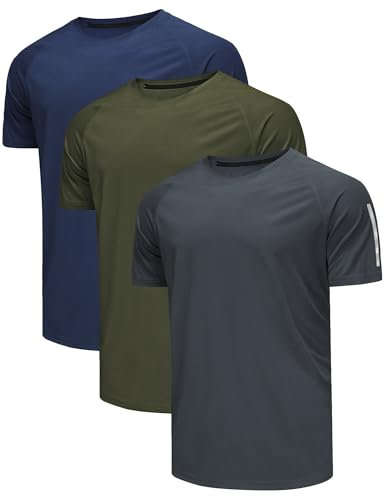 Djtnzdm Trainingsshirt für Herren 3er Pack Quick Dry Sport Gym Shirt Kurzarm Fahrrad Tshirt Tennis Tshirt Sommer T-Shirt Männer Leicht XL Navy Blau Grau Grün