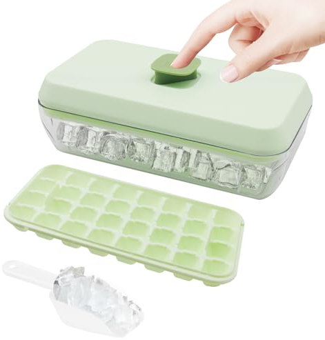 Horuili® Bacs à glaçons avec récipient, Bac à glaçons pour congélateur avec couvercle, récipient et pelle, moule à glaçons DIY, bac à glaçons Push, pour bière, cocktails, jus de fruits, boissons, café
