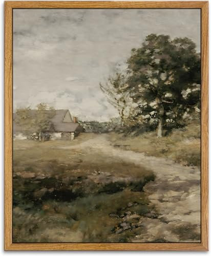 KBKBART Gerahmte Vintage-Wandkunst, europäische Landschaft, Ölgemälde, rustikale antike Landschaft, Badezimmer-Wanddekoration für Schlafzimmer, Wohnzimmer, Geschenke für Freunde oder Familie (20,3 x