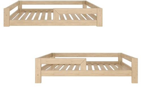 Need Sleep Montessori Bett am Boden 2in1 Kinder Bodenbett umbaubar zum Kleinkindbett 90x200 mit Rausfallschutz Lattenrost niedrig Kids Floor Bed Bodentief Kinderbett ab 2 Jahre Mädchen Junge