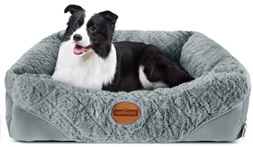 Nobleza Cama Perros Grandes, Cama para Perro Lavable con Fondo Antideslizante, Cama para Mascotas de Felpa Suave y Mullida, Gris, L, 80x70x22cm