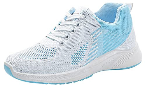 UnoSheng Damenschuhe Gelb Lack Atmungsaktive Schnürschuhe für Damen, flache Freizeitschuhe, Unisex, leichte Arbeitsschuhe, sportliche, atmungsaktive Arbeitsschuhe Damen Sneaker Club C (Light Blue, 37)