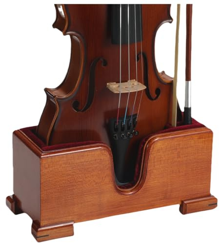 YWYLL Violinen- und Bogenhalter (Ständer), Violinenhalter aus Holz, Bodendisplay für Violine, Samt-Schutz, stabil und edel ästhetisch (braunes Holz + rotes Relvet)