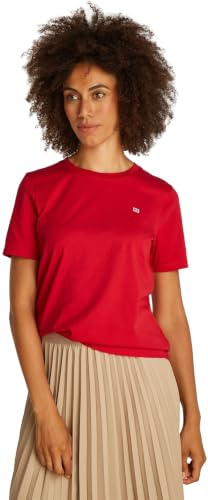 Tommy Hilfiger Damen T-Shirt Kurzarm Contrast Flag Tee mit Rundhalsausschnitt