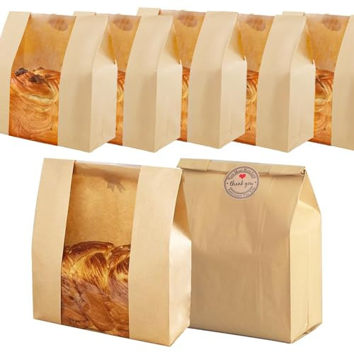 35 Bolsas Papel Kraft,bolsas bocadillo,bolsa de pan,bolsa kraft ventana,bolsas chuches, Bolsas de Almacenaje Pastelería y Panadería para Masa Madre,Pan,Galletas,Regalar( 32,5 x 21,6 x 10,2 cm)