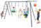 COSTWAY 6 in 1 Kids Swing Set, Heavy Duty Metal Swing Frame with 2 Swings, Glider, Basketball Hoop, Climbing Ladder and Net, Children Playground Playset for Backyard Garden (Green)