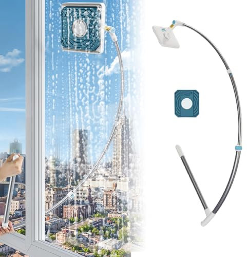 Herramienta de limpiador de ventana exterior, limpiador de ventanas extensible 2 en 1 con cabezal giratorio de 360 °, limpiador al aire libre extraíble, limpiador de ventanas de doble cara