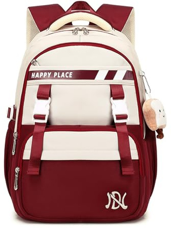 FANDARE Damen Schulrucksack Mädchen Teenager Rucksack Schule Junge Kinderrucksack Schultasche Daypack Tagesrucksack Uni Wasserdicht School Bag Rot