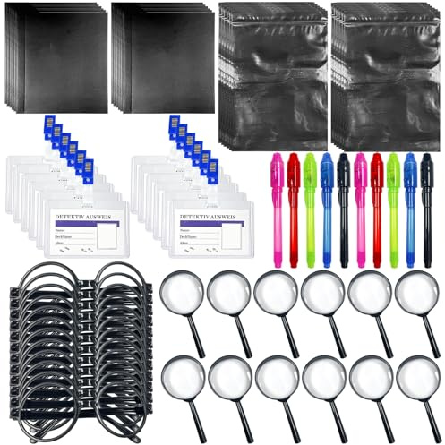 NlsqEU Detektiv set barn detektiv barnkalas present penna anteckningsbok detektiv ID förstoringsglas glasögonram förvaringsväska detektiv födelsedag