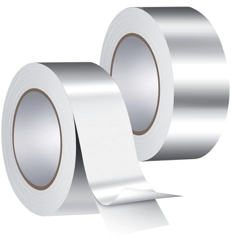 Adhésif Aluminium,50 mm x 50 m 2 rouleau ruban adhesif haute temperature pour Installateurs et Électriciens l'étanchéité, la réparation et imperméable