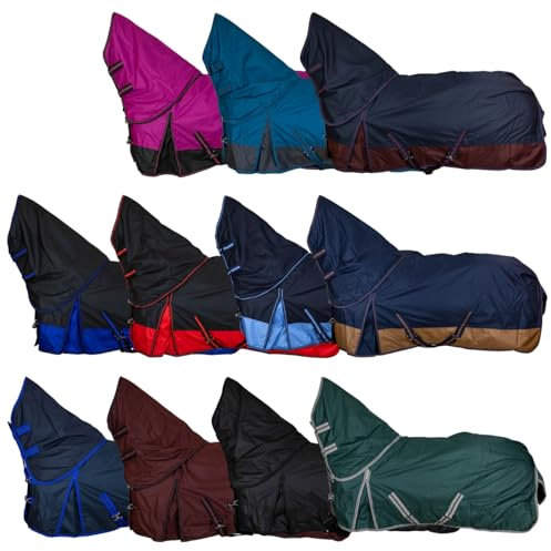 RL24 - Weidedecke Full Neck Basicline 600D Polarfleecefutter – als Regendecke & Übergangsdecke – wasserdichte Outdoordecke mit Kreuzbegurtung – Pferdedecke in Petrol/Graphit – Größe 145cm