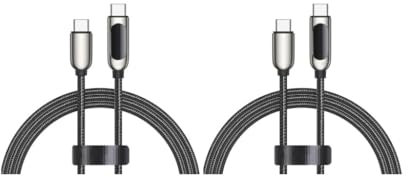 Tityvirnix 2 set Data Cable Portable 5A 1.2m Digital Display 480Mbps Tablet Power Bank Quick Transmitting Fast Charging Cord Black 60W Type 2