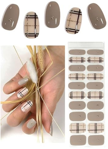 TOROKOM Semi Cured Gel Nail Strips, 20PCS UV Gel Nail Stickers Transparent Gel Wraps for Home Manicure DIY Salon-Quality Strips with File Tool, UV Light Required (Grey Plaid)