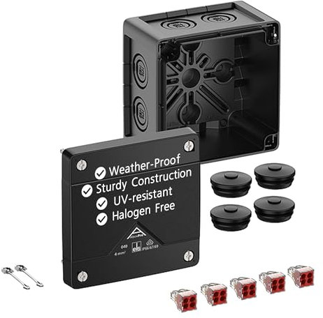 Spelsberg Abox Pro 040-4²/sw - IP66/IP67/IP69 Junction Box with Cable Connectors Accessories - Electrical Enclosure with Screwless Terminals - Rated 450V for Industrial & Outdoor (Black)