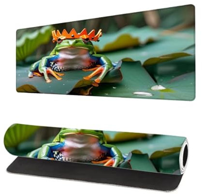 Grand Tapis de Souris XXL 900x400x3mm, Tapis de Souris Gamer Grenouille avec Surface en Antidérapant Résistant à l'eau Tapis de Bureau Mouse Pad Vert, sous Main Souris à Bords Cousus pour Bureau V-1