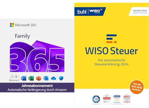 Microsoft 365 Family | 12 Monate | 6 Nutzer | Office Apps & 6TB Cloud | PC/Mac/Mobile + WISO Steuer 2025 (für 2024) | Windows/Mac/Mobile | Download