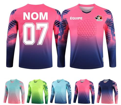 LAIFU Maillot Foot Gardien Enfant Adulte Personnalisé Maillot de Foot Goal Personnalisable (FR/ES, Alpha/Lettres, S, Taille Normale, Taille Normale, Rose Rouge)