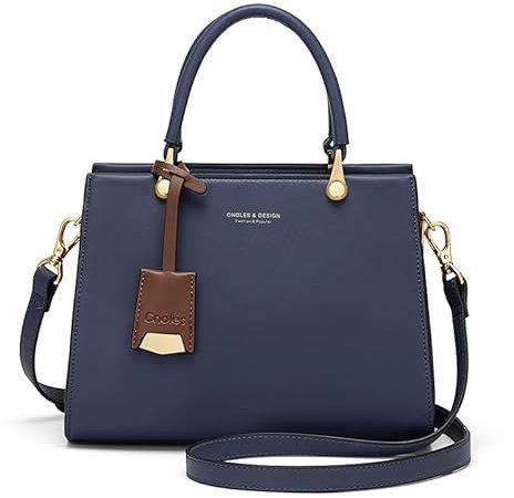 Cnoles Elegante Leder Damen Handtaschen Top-Handle Satchel mit Schulterriemen Modische Einkaufstaschen für Damen (blau)