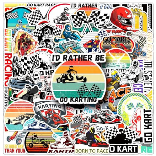 50 Stück Der Kart Aufkleber Vinyl Trendy Funny Karting Sticker für Laptop Skateboard Scrapbook Motorrad Koffer Auto Computer Telefon Gepäck,Wasserfeste Cartoon Auto Sticker für Erwachsene Jugendliche