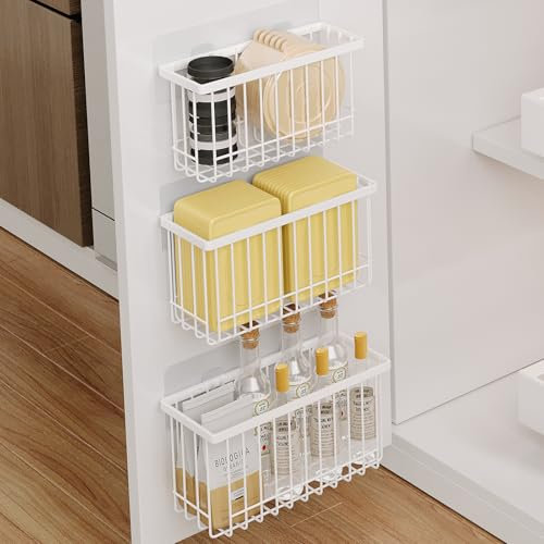MUSTORN 3 Pack Kitchen Cupboard Door Storage Wall Mounted, Self-Adhesive Cabinet Door Storage Inside Cabinet Storage Box for Foil and Container Lid Space Saving Organiser for Kitchen & Bathroom(White)
