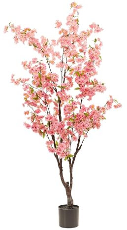 Green BoutiQ -Plante Artificielle - Prunus - Fleur de Cerisier - Rose - sans Entretien - Qualité supérieure - 175 cm