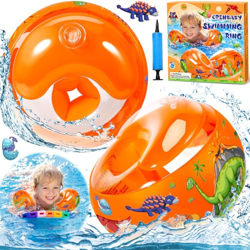 CYJJYZ Manguitos de Natación para Niños de 1 a 4 Años, Manguitos Bebe 2 Años, 6-18kg, Dinosaurio Naranja Redondo Manguitos Piscina, para Piscina, Playa, Ayuda a la Natación, Juguetes de Piscina