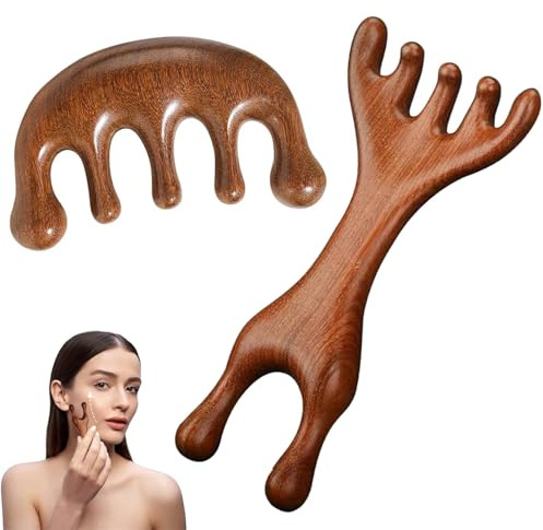 Kopfhaut-Massagebürste aus Holz, 2 Stück, Kopfmassagekamm, Sauerstoffmassagegerät zur entspannenden Kopfhautpflege und Durchblutung