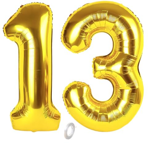 Balorise 40 Zoll Aluminium Luftballon Gold Zahl 13/31, Helium Unterstützt, Ballon Nummer 0-9, 10-100 (101cm), große Folienballons Dekoration für Geburtstagsfeier, Hochzeit, Jubiläum
