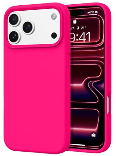 DOMAVER Case for iPhone 17 Pro Silicone Soft Slim Cover with Anti-Scratch Microfiber Lining iPhone 17 Pro 6.3,Hot Pink