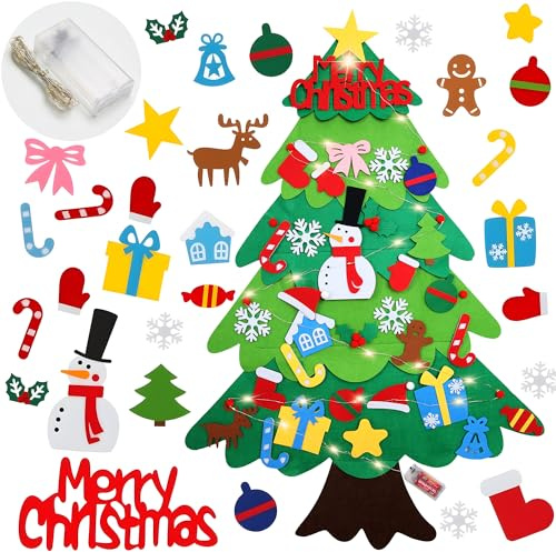 DOLILO Felt Christmas Tree for Kids, 3.2FT Kids Christmas Tree with Led String Light, Wall Hanging DIY Toddler for Home Door Window Christmas Decorations