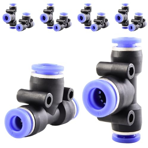 ANGEEK Conjunto de 10 piezas con conectores en T de 3 vías reductores de 6-8-6 mm, racores de tubo de conexión rápida, conector neumáticos y racor rápidos de plástico.