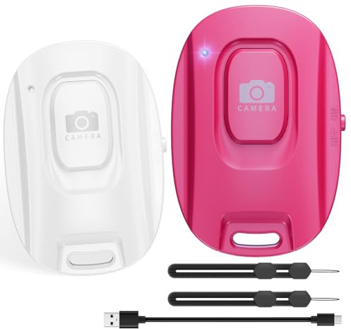 VYVIYON Bluetooth Camera Remote Shutter for iPhone and Android Smartphones | Rechargeable Wireless Phone Remote Control,Selfie Button for Photos and Videos, Charging Cable Included (2 Pack)-Pink&White
