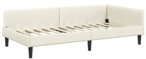 vidaXL Corner Bed Frame Cream 90 x 200 cm Velvet and Engineered wood, Elegant, Modern Bed Frame, Breathable Material, Durable Structure, Simple Design, Rectangular Bedroom Furniture