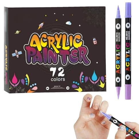 Acrylfarben Set, 3D Nail Art Pen 24/48/72 Farben, Nagelkunststift DIY Linie Nagelkunst Graffiti, Acrylstifte Set Doppelseitig Wasserfest für Nail Art und Malerei, Für DIY Kunst Zeichenmalwerkzeuge