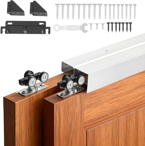 VEVOR Kit Binario per Porta Scorrevole Guida Doppia per Porta a Scomparsa Lunghezza 1219 mm, Kit Ferramenta per Guida in Lega di Alluminio di Porte Scorrevoli Larghezza 610 mm Armadio Camera da Letto