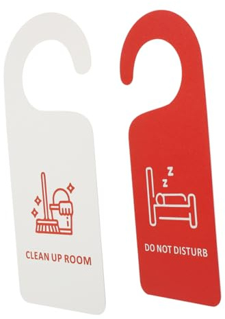 PACKOVE Cartello Non Disturbare Doppio Lato per Porta Camera Hotel e Ufficio, Targhetta Promemoria in Plastica Riciclabile Gancio per Manopola, Segnale Pulizia Stanza, Design Opaco