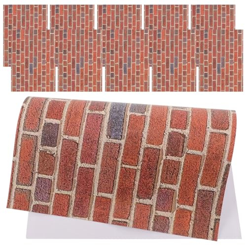 Warmhm 12 Sheets Dollhouse Miniature: Peel And Stick Dollhouse Wallpaper Brick Wall Paper 1:12 Scale - Self Adhesive Wall Covering for Diy Background