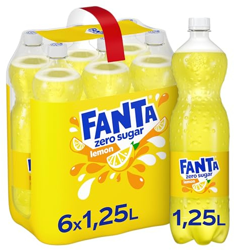 Fanta Zero Lemon Limonade – zuckerfreies, kalorienfreies Erfrischungsgetränk mit fruchtigem Zitrone-Geschmack – 6x 1,25L Einweg PET Flaschen – Vorratspack