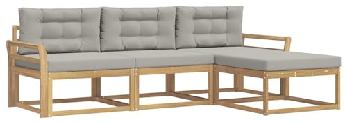 vidaXL Outdoor-Sofagarnitur 4 pcs Weiß und Hellgrau Polyester, Moderne Garten-Sofagarnitur, wetterfest, Bequeme Loungemöbel, stylische Sitzmöglichkeiten für den Hof