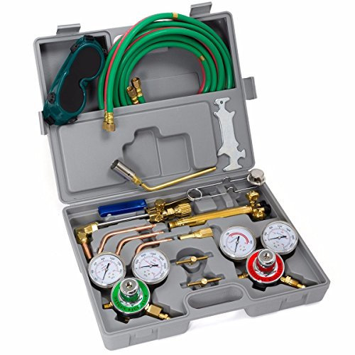 XtremepowerUS Oxy Acetilene Saldatura Taglio Torcia Brasatura con 3 Ugelli 15 'ft Tubo Manometro Regolatore Set Valigetta
