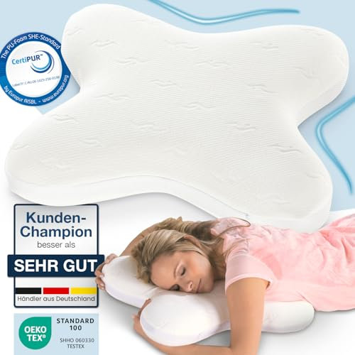 ELONEO Nackenstützkissen, Visko Schlafkissen in Schmetterlingsform, Nackenkissen Kopfkissen ideal für Bauchschläferkissen, Seitenschläfer & Seitenkippschläfer