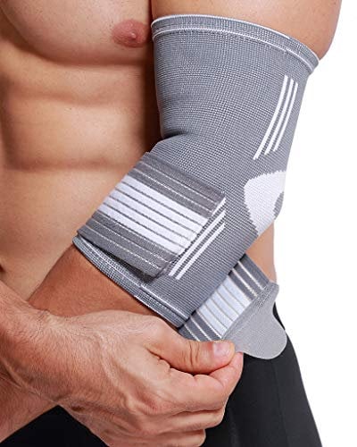 Neotech Care Elbow Brace Support Sleeve - Elastic & Breathable Fabric - Adjustable Compression Strap/Band - For Men, Women, Right or Left Arm (Grey Colour, Size L, 1 Unit)