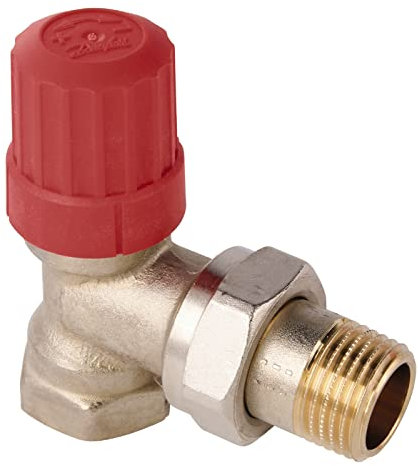Danfoss Thermostatventil-Unterteil, Typ RA-N10, mit Bauschutzkappe in rot, Eckform, 1/2 Zoll, Messing, 27187 5
