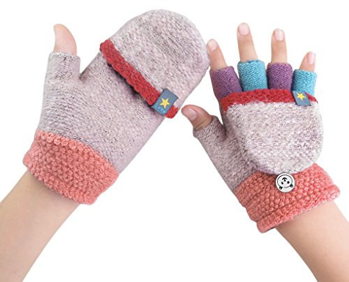 Kinder Halbfinger Handschuhe Fingerlose Fäustlinge Warm Mehrfarbige Strickhandschuhe Fingerhandschuhe mit Flip Top Mädchen Jungen Herbst Winter Bedarf