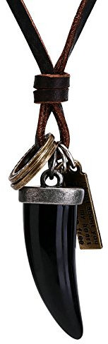 SonMo Verstellbar Herren Leder Kette Anhänger Kettenanhänger Zahn Leder Kette für Anhänger Schwarz Länge 75.4CM