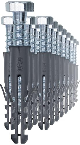 1STec 25 x M10 x 50 mm Forte Ancoraggio satellitare in nylon zincato Mungo Wall Plug + Heavy Duty Coach vite con testa esagonale da 13 mm per il fissaggio di antenne Piatti Sky Staffe per TV