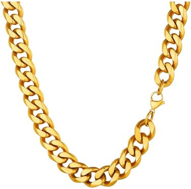 PROSTEEL Chaîne Collier Grosse Maille Dorée 12mm Cuban Chain Courte Femme Plaqué Or 46cm